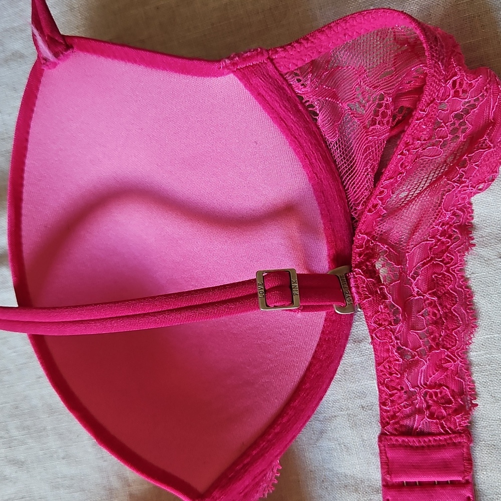 Pink Victoria's Secret Pink Lace Women's Bra 34A Push Up Plunge - Picture 5 of 14